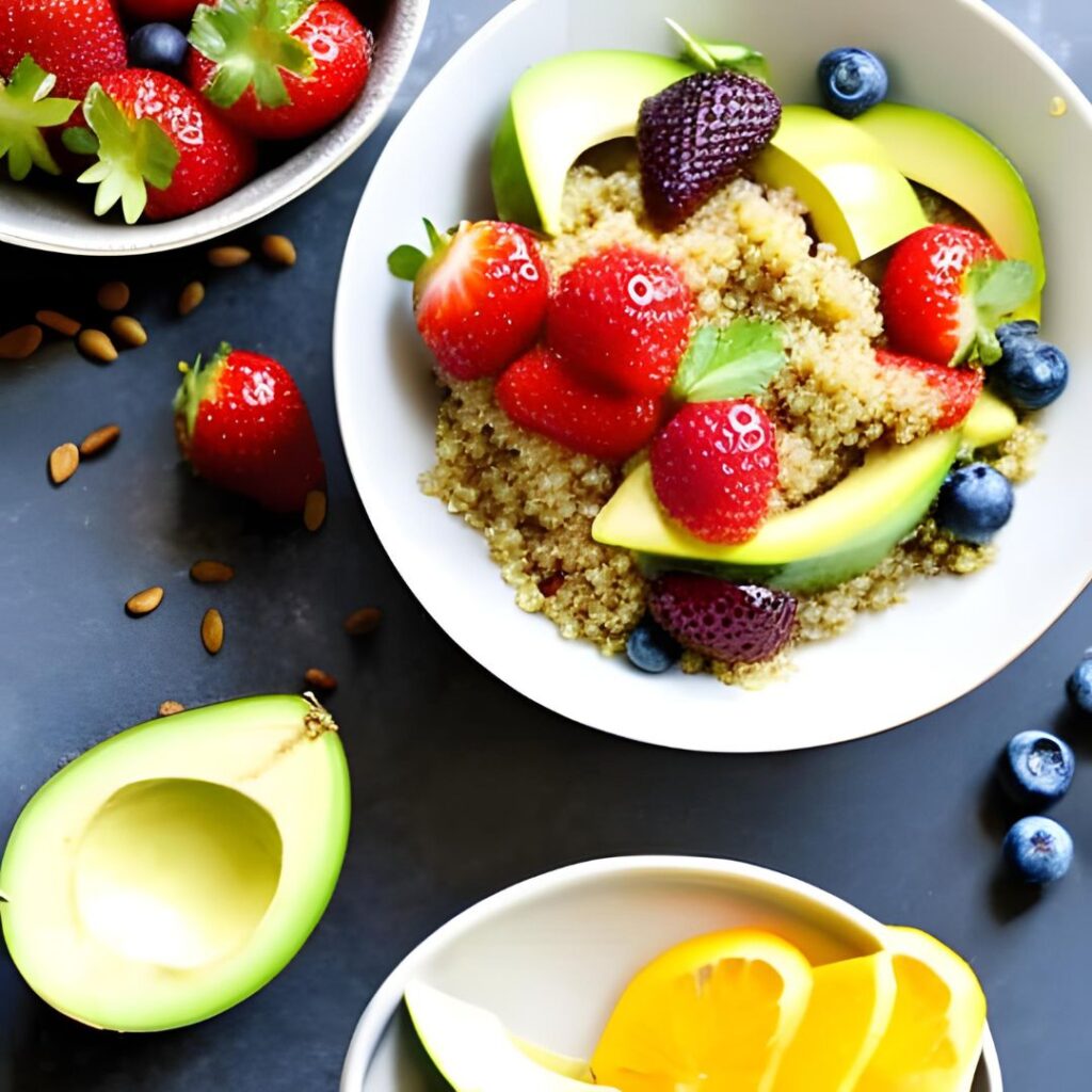 Quinoa and Fruit Salad with a sprinkle of cinnamon. 