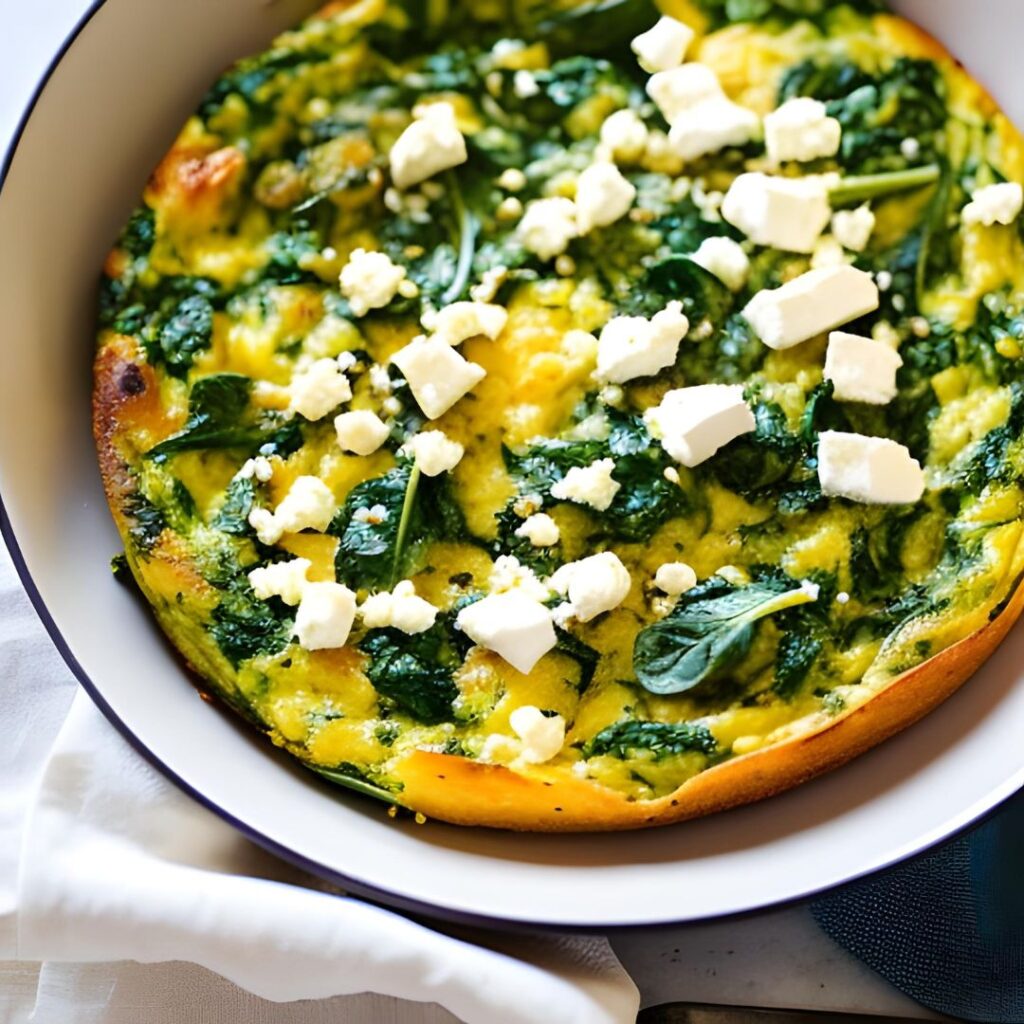 Quinoa and Spinach Frittata with feta cheese. 