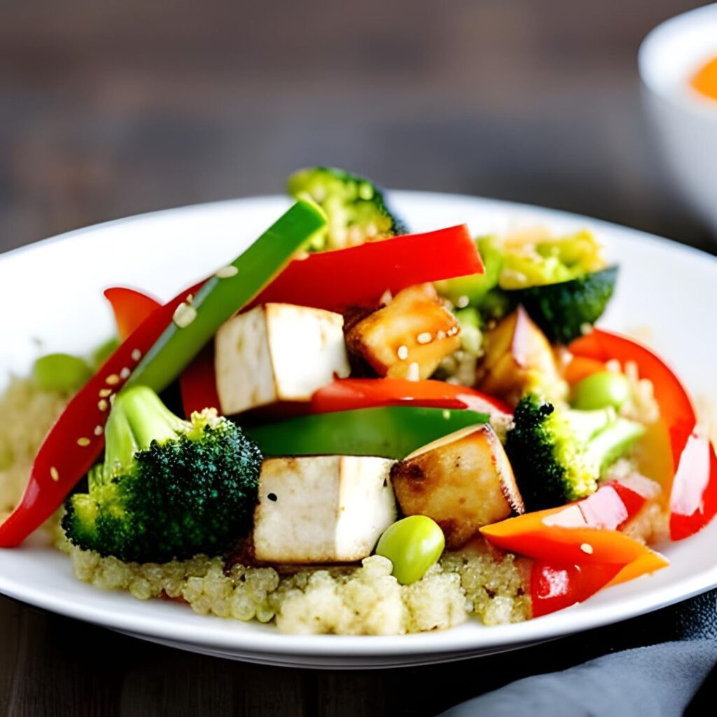 Quinoa and Vegetable Stir-Fry with tofu or chicken. 