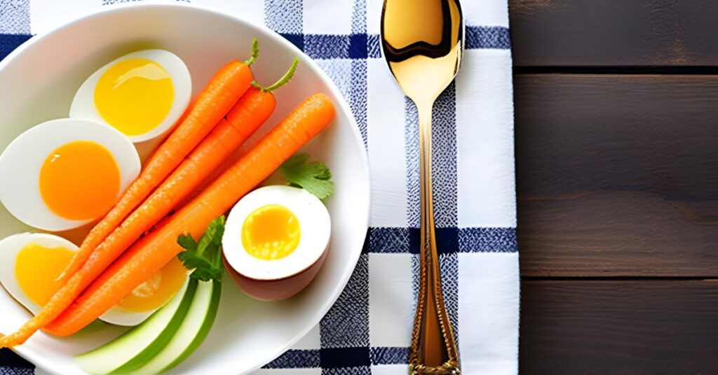 Hard-Boiled Egg Accompanied by Baby Carrots

