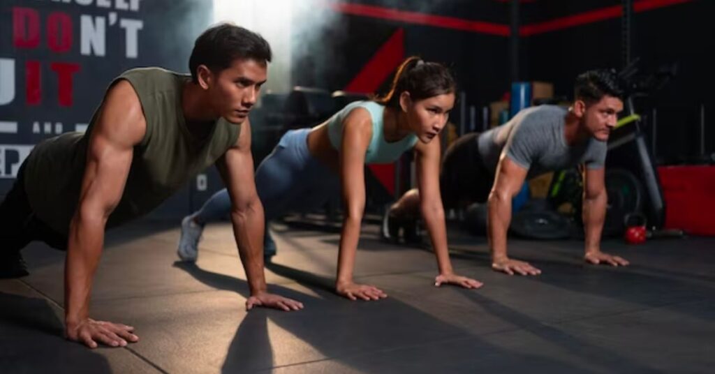 a group of people doing workout