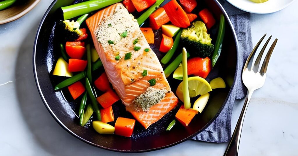 Baked Salmon with Steamed Vegetables 