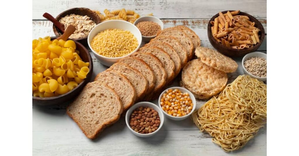 a table with foods which are high in carbs 