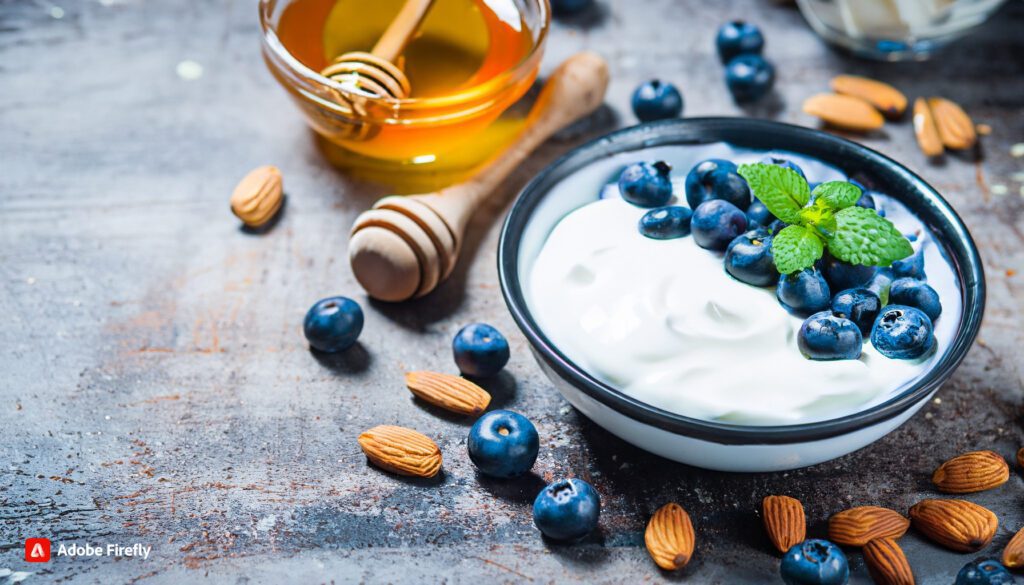 Greek Yogurt with Blueberries, Almonds, and Honey