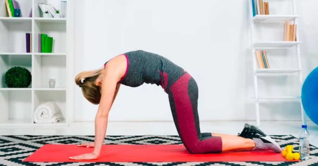 a lady doing stretching on a mat